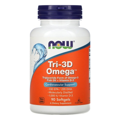 Антиоксидант NOW Tri-3D Omega, EPA/330 DHA/220 + Vitamin D3 90 капсул