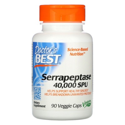 Специальный препарат Doctor's Best, серрапептаза 40 000 SPU 90  капсул