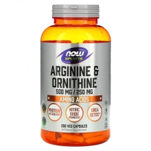 Аминокислота NOW Arginine + Ornithine 250 капсул